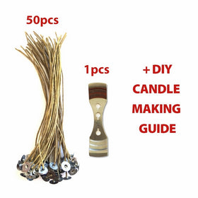 CozYours 8" Beeswax Hemp Candle Wicks 50 pcs with Candle Wick Centering Device; Low Smoke&Natural; Candle DIY Hacks E-Book Included. Candle Wicks for Candle Making