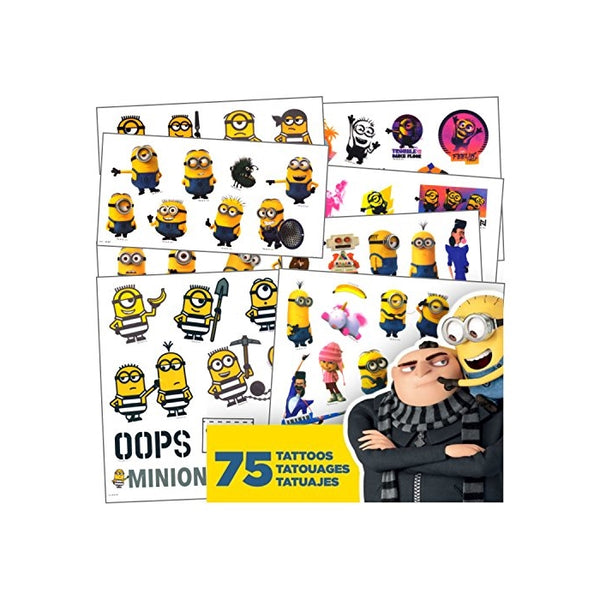 Despicable Me Tattoos - 75 Assorted Minions & Favorite Despicable Me 3 Characters Temporary Tattoos