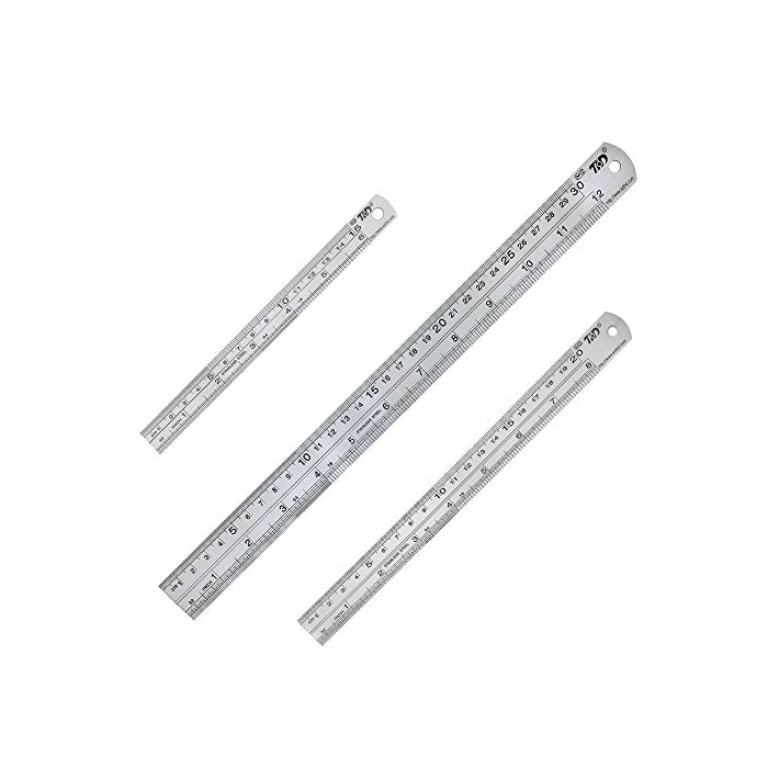 Stainless Steel Ruler 12 Inch 8 Inch 6 Inch Office Ruler 3 Pieces Set Metal Rulers Kit for Engineering, Teaching, Office