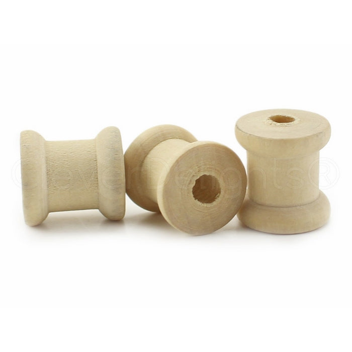 100 Pack - CleverDelights 1/2" x 1/2" Wood Spools - Unfinished Wooden Spools - Thread Bobbin Wire Cord Sewing