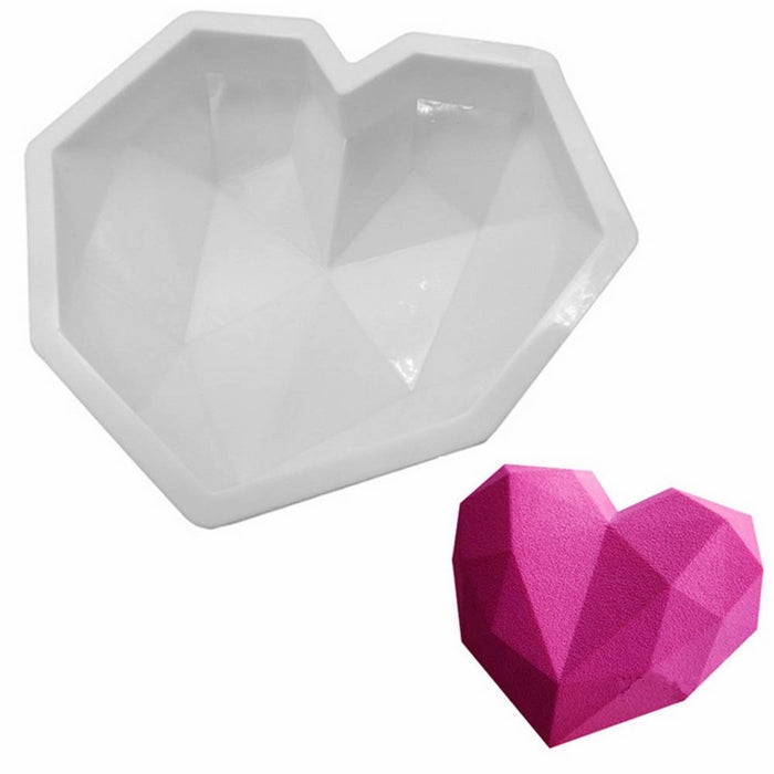 Chige Diamond Heart Mousse Cake Mold Trays, 7.8-inch Silicone Baking Pan-Food Grade & BPA Free-Not Sticky Mould Suitable For Mousse,Chocolate Brownie,Jelly,Ice Cream,Chiffon,Cheesecake,Fondant
