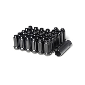 Circuit Performance 14x1.5 Black Closed End 6 Spline Security Acorn Lug Nuts Cone Seat Forged Steel (32 pieces Tool)