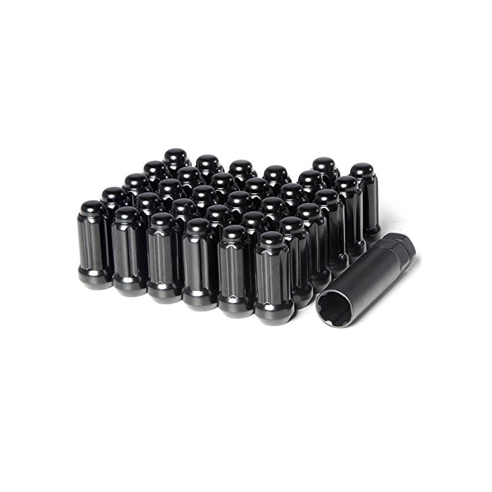 Circuit Performance 14x1.5 Black Closed End 6 Spline Security Acorn Lug Nuts Cone Seat Forged Steel (32 pieces Tool)