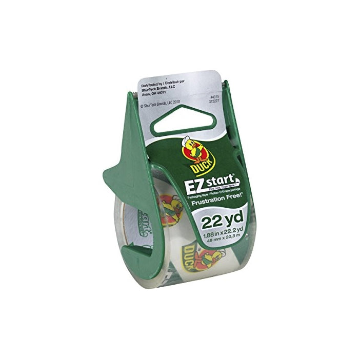 Duck Brand EZ Start Packing Tape With Dispenser, 1.88 Inch x 22.2 Yard, Clear, 1 Roll (393185)