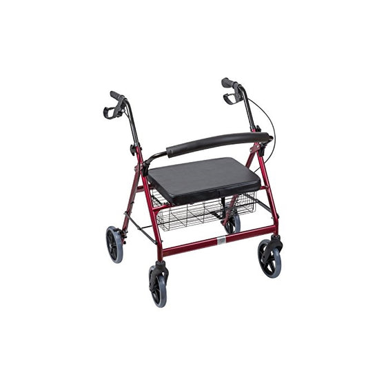 Duro-Med DMI Extra-Wide Heavy Duty Steel Bariatric Rollator Walker with Seat and Basket, Burgundy, Folding