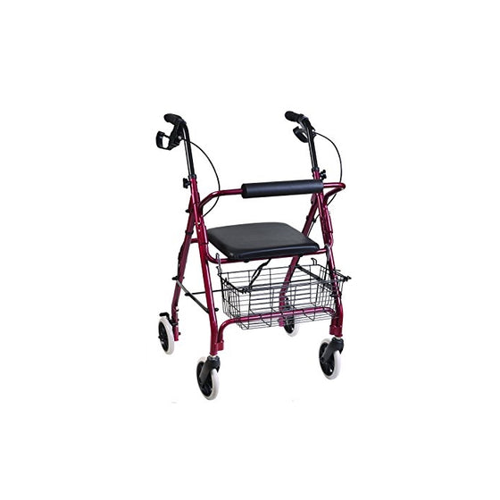 DMI Freedom Lightweight Folding Aluminum Rollator Walker with Adjustable Handle Height, Cushioned Flip Up Seat and Convenient Storage Basket, Burgundy