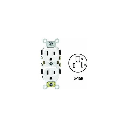 Leviton S02-0BR15-0WS Commercial Grade Straight Blade Duplex Receptacle, White