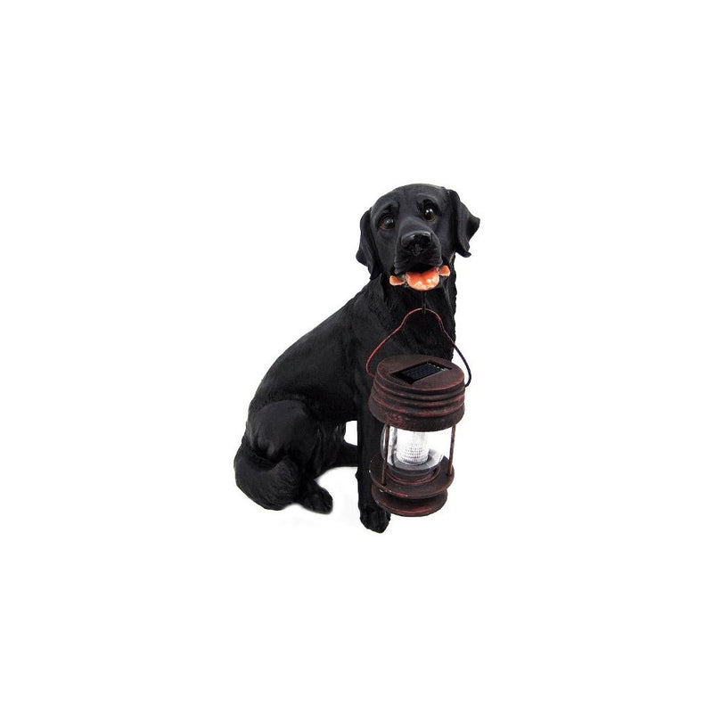 Black Labrador Dog With Lantern Garden Solar Light