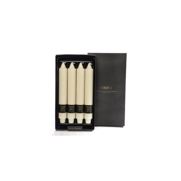 Root Unscented Grecian Collenettes Dinner Candles, 9-Inch Tall, Box of 4, Ivory