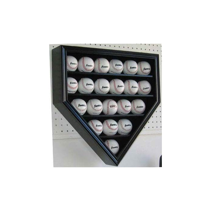21 Home Plate Shape Baseball Display Case Holder Cabinet, with 98% UV Protection door, Locks, Black Finish (B21-BLA)
