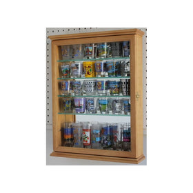36 Souvenir Shot Glass Display Case Shadow Box, Mirror Background, OAK Finish (SCD06B-OA)