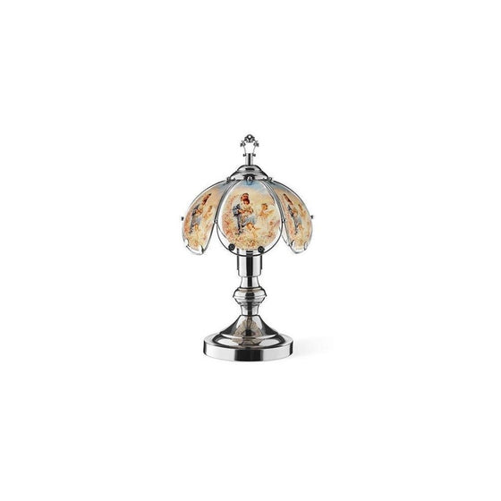 14.25"h Glass Maria and Angel Theme Black Chrome Base Touch Lamp