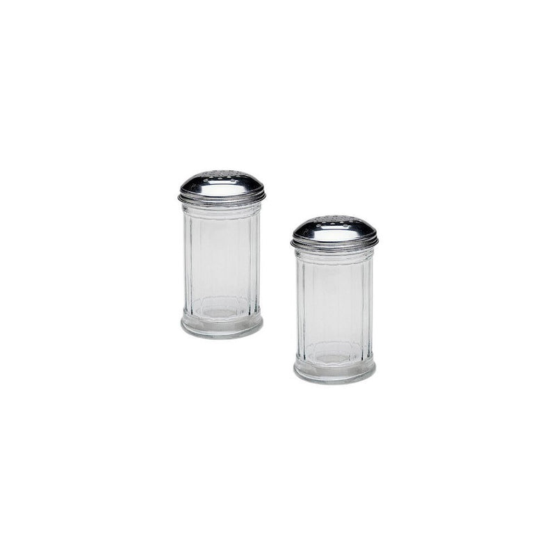 SET OF 2 - 12 Oz. (Ounce) Multi-Purpose Spice Seasoning Grated Cheese Shaker Retro Dispenser, Glass Jar, Perforated Stainless Steel Lid
