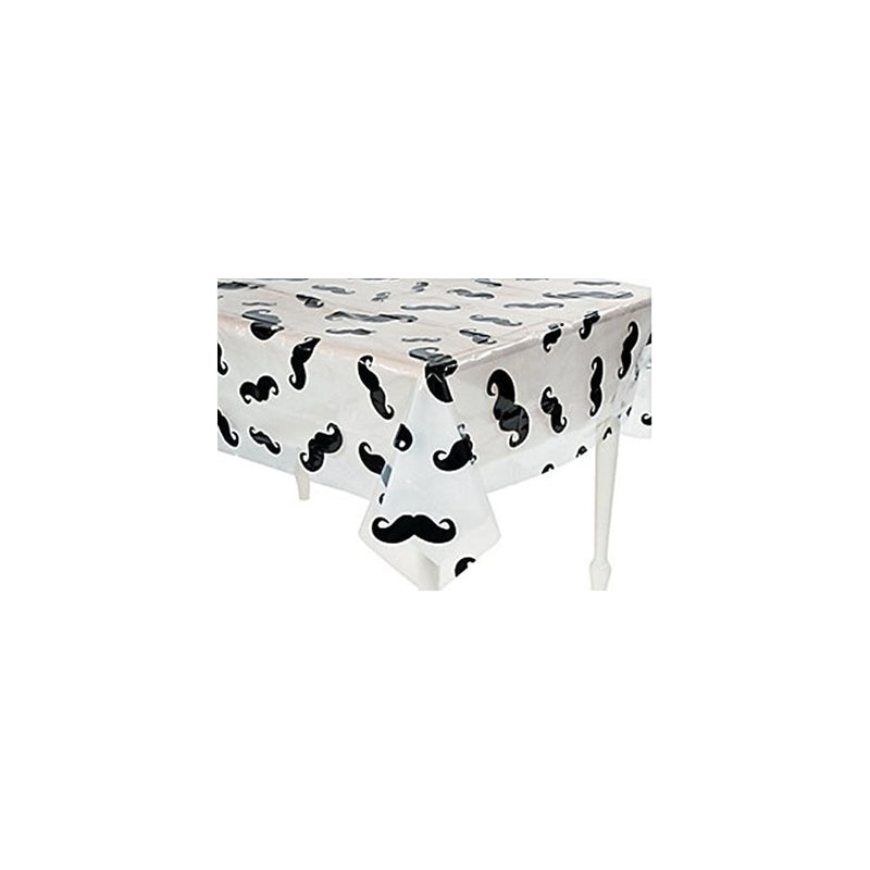 Fun Express Moustache Table Cover, 54x108", Clear/Jumbo Black Mustache Design