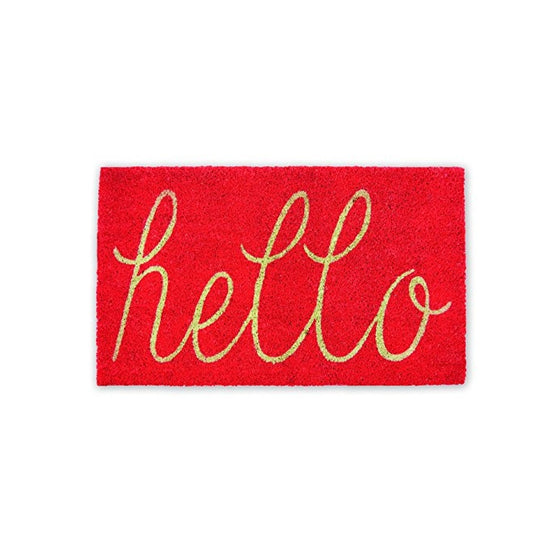 DII Indoor/Outdoor Natural Coir Easy Clean Rubber Non Slip Backing Entry Way Doormat For Patio, Front Door, All Weather Exterior Doors, 18 x 30" - Coral Hello