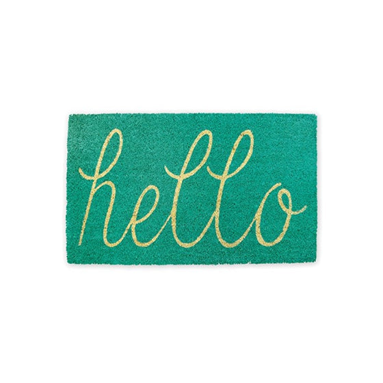 DII Indoor/Outdoor Natural Coir Easy Clean Rubber Non Slip Backing Entry Way Doormat For Patio, Front Door, All Weather Exterior Doors, 18 x 30" - Aqua Hello