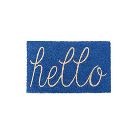 DII Indoor/Outdoor Natural Coir Easy Clean Rubber Non Slip Backing Entry Way Doormat For Patio, Front Door, All Weather Exterior Doors, 18 x 30" - Blue Hello