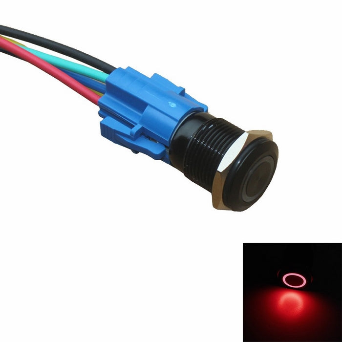 E Support 16mm 12V 3A Car Red LED Light Angel Eye Metal Push Button Toggle Switch Socket Plug Latching Black Shell