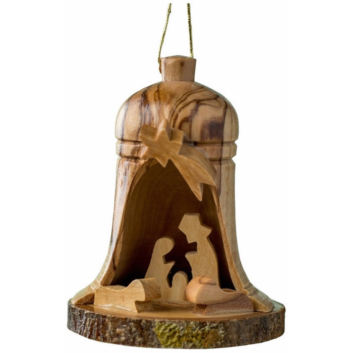 Earthwood Olive Wood Bell Nativity Ornament