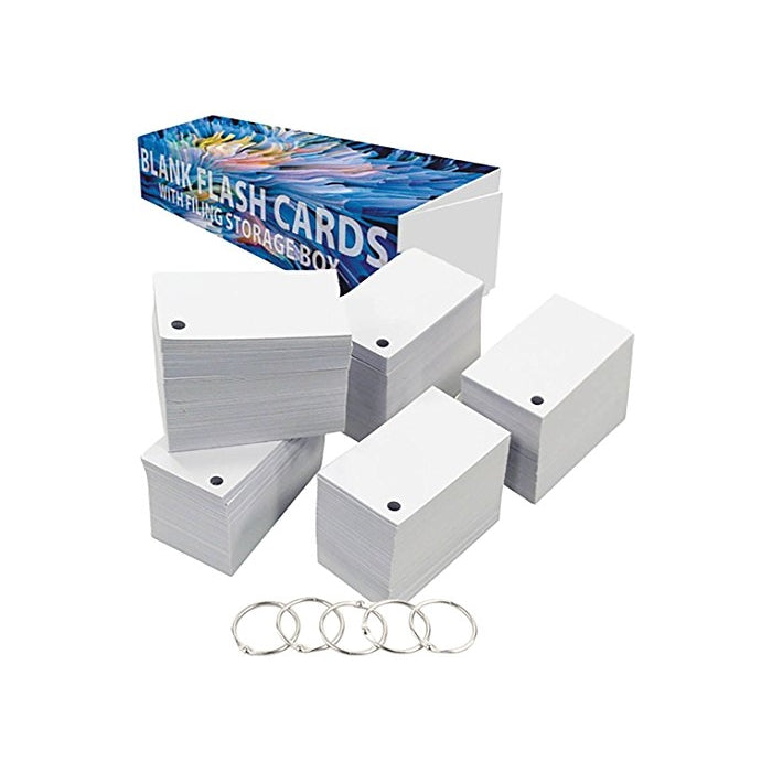 Debra Dale Designs - 1,000 Small Blank Study Flash Cards - Single Hole Punched - 5 Metal Binder Rings - 3.5 x 2 Inches - Heavy 140# Index Card Stock
