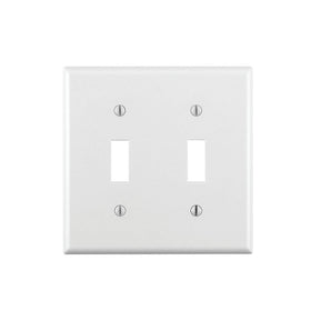 Leviton 88009 2-Gang Toggle Device Switch Wallplate, Standard Size, Thermoset, Device Mount, White