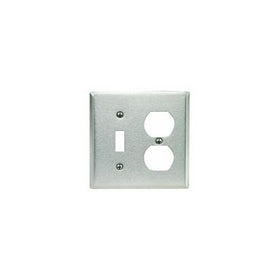 Leviton 84005 2-Gang 1-Toggle 1-Duplex Device Combination Wallplate, Standard Size, Device Mount, Stainless Steel