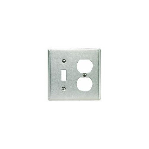 Leviton 84005 2-Gang 1-Toggle 1-Duplex Device Combination Wallplate, Standard Size, Device Mount, Stainless Steel