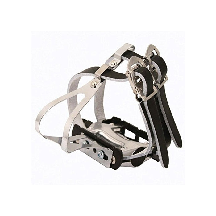 Eleven81 Dbl Stl Toeclip W/Strp Blk M/L, Med/Lge Black Leather Strap