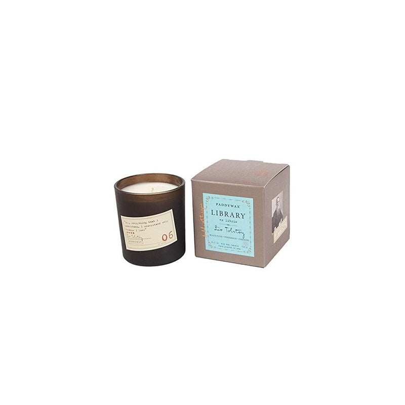 Paddywax Library Collection Leo Tolstoy Scented Soy Wax Candle, 6.5-Ounce, Black Plum, Persimmon & Oakmoss