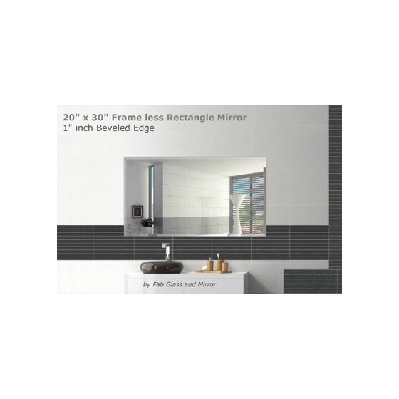 Rectangle Wall Mirror Frameless Beveled 20" X 30" , Horizontal or Vertical Installation, Hooks Included