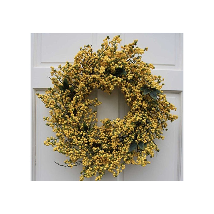 Flora Decor Canary Yellow Berry Cluster Wreath-23"