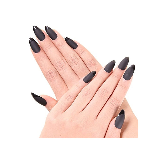 Ejiubas 24 Pcs Black Color Matte with Glossy Finish Full Cover Talone Medium False Nail Tips