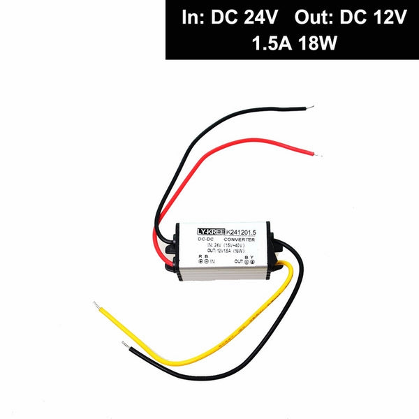 Truck DC 24v to 12v Step Down Converter Reducer Regulator 1.5A 18W Power Supply Adapter for Auto Car Bus Van Vehicle Boat Solar System etc.(Accept DC15-40V Inputs)