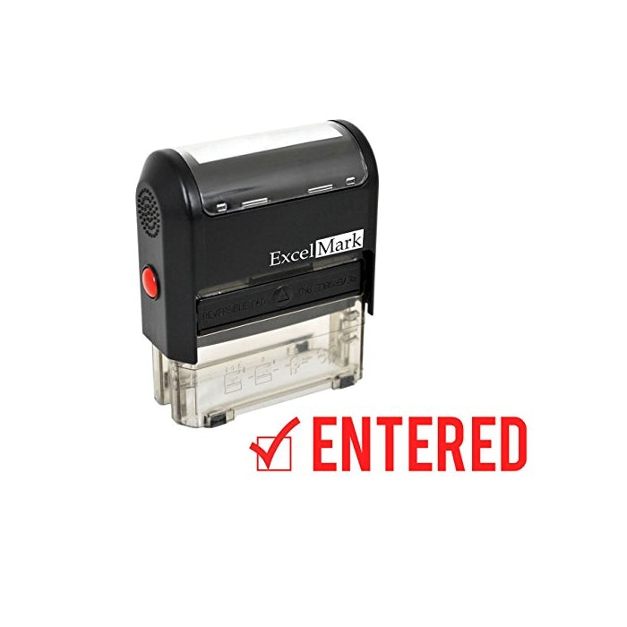 ExcelMark ENTERED Self-Inking Rubber Stamp - Red Ink (A1539)