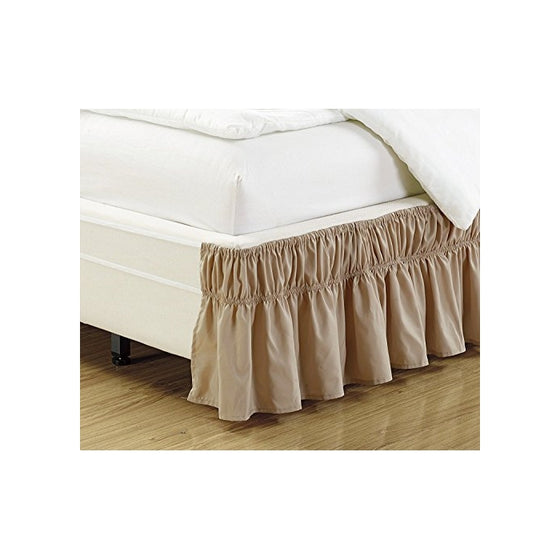 Fancy Collection Queen - kIng Easy Fit Bed Ruffle wrap Around Elastic Bed Skirt With 17" Drop New Easy Install Solid Taupe New