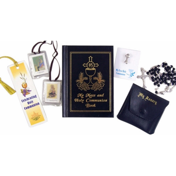 My First Holy Communion Boy Gift Set with Prayer Book, Rosary, Scapular, Lapel Pin, and Bookmark