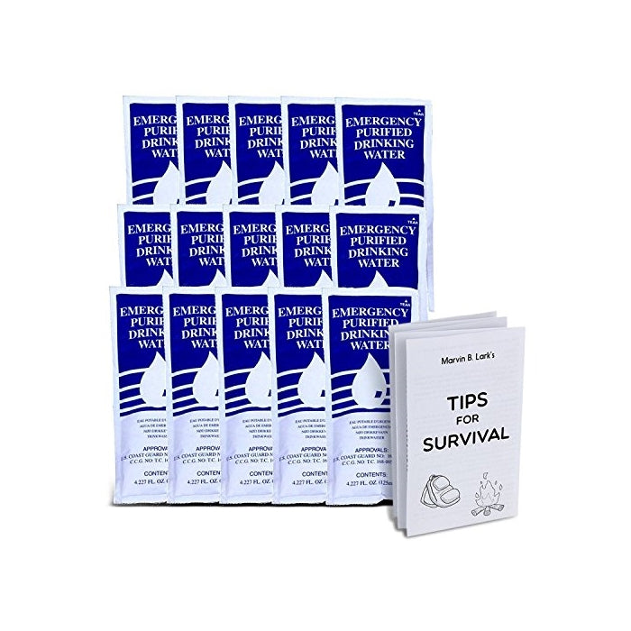 S.O.S. Emergency Water 5 year shelf life - 62 Individual 4.22 Oz Packets (With Tips)