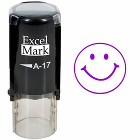 SMILEY FACE - ExcelMark Self-Inking Round Teacher Stamp - Purple Ink