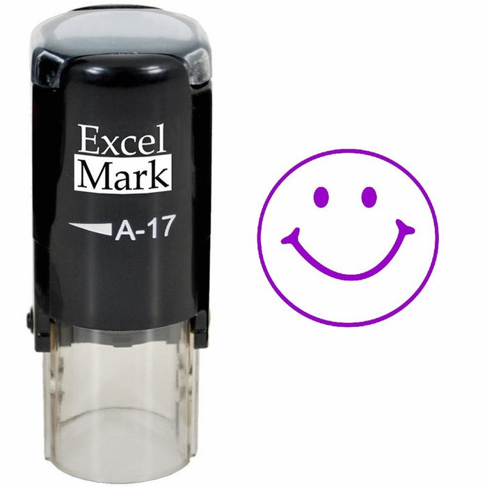 SMILEY FACE - ExcelMark Self-Inking Round Teacher Stamp - Purple Ink