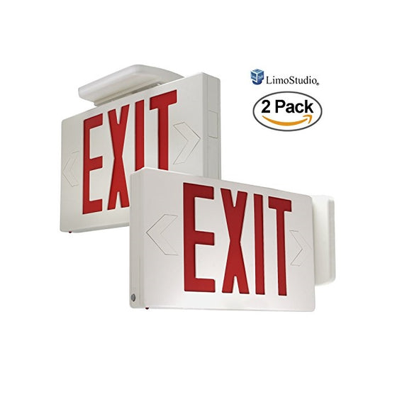 eTopLighting [2 Pack] Red LED Exit Sign, Emergency Light, Green Lettering in White Body, Battery Back Up, Extra Face Plate Double Face, Ceiling / Wall Mount, AGG2538