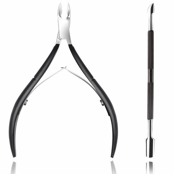 Ejiubas Cuticle Trimmer with Cuticle Pusher Cuticle Nipper Professional Grade Stainless Steel Cuticle Remover Cutter Clipper Durable Pedicure Manicure Tools for Fingernails and Toenails