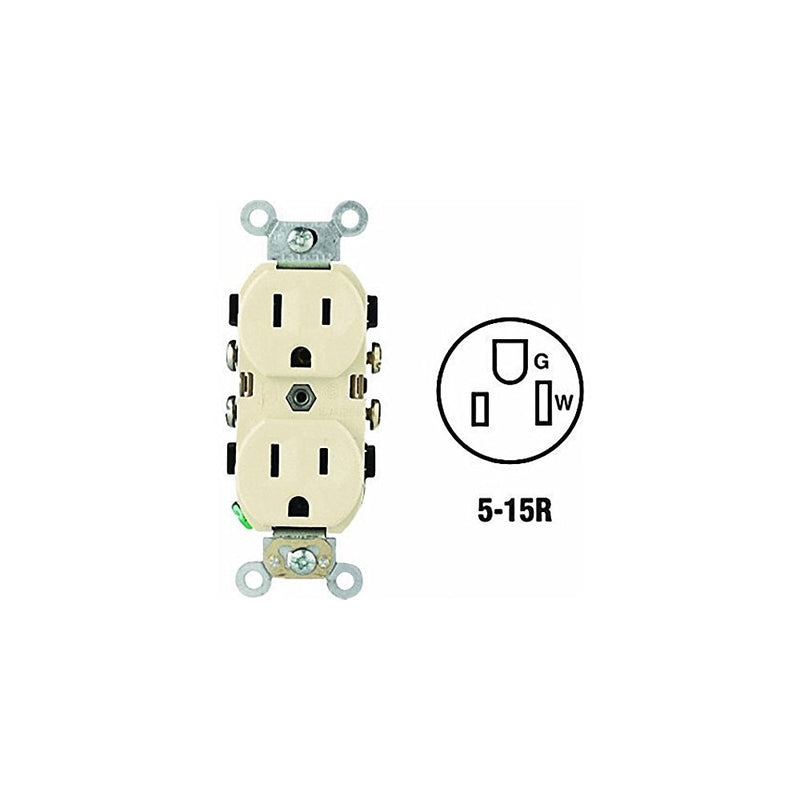 Leviton S01-0CR15-0IS Ivory 15 Amp Narrow Body Duplex Receptacle