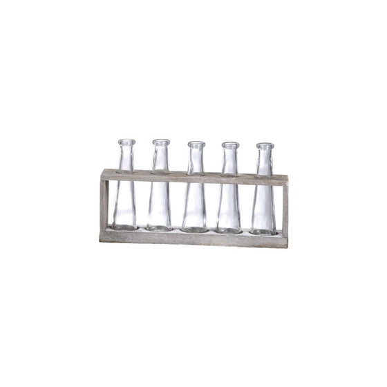 Creative Co-Op Distressed Grey Vase Holder with Glass Vases