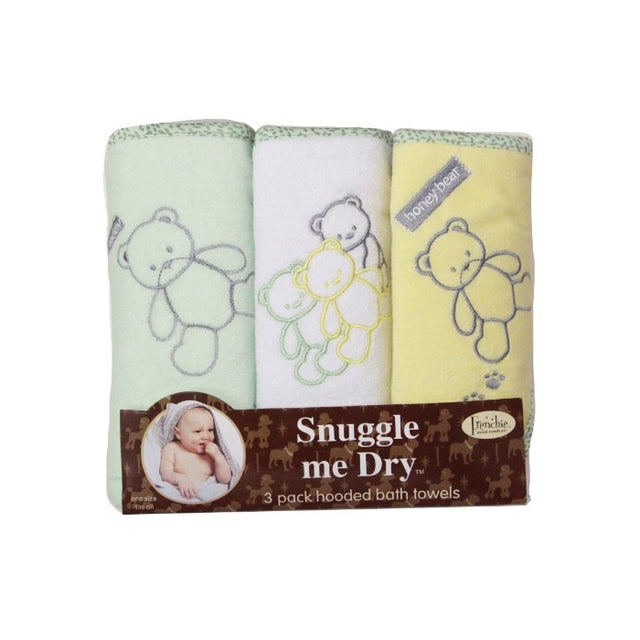 Teddy Bear Hooded Bath Towel Set, 3 Pack, Neutral, Frenchie Mini Couture
