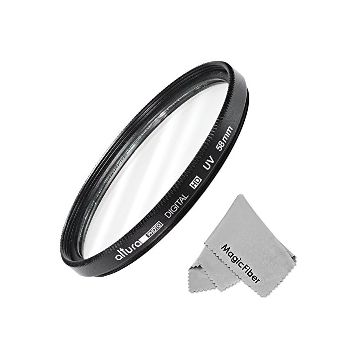 58mm UV Ultraviolet Lens Protection Filter for CANON REBEL T5i T4i T3i T3 T2i T1i XT XTi XSi SL1, EOS 700D 650D 600D 1100D 550D 500D 100D MagicFiber Microfiber Lens Cleaning Cloth
