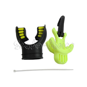 Scuba Dive Black Yellow Silicone Mouthpiece & Standard Octopus Holder & Tie Set