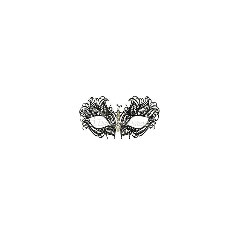 Burlesque Boutique Laser Cut Metal Venetian Mask Black with Clear Rhinestone