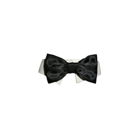 Black Satin Bow Tie Dog Collar (PBTB) (XXL- Neck 15-18 inches) by Pooch Outfitters