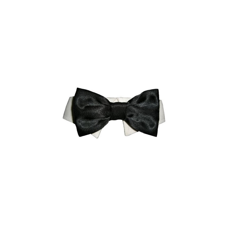 Black Satin Bow Tie Dog Collar (PBTB) (XXL- Neck 15-18 inches) by Pooch Outfitters