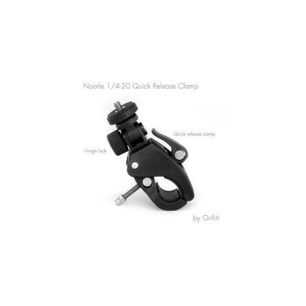 Grifiti Nootle Quick Release Pipe Clamp with 1/4 20 Threaded Head for Cameras and Nootle Ipad Mounts Works for Tripods, Music Stands, Microphone Stands, Any Pipe or Bar That Is up to 1.5 Inches in Diameter Also Motorcycles, Bikes, and More